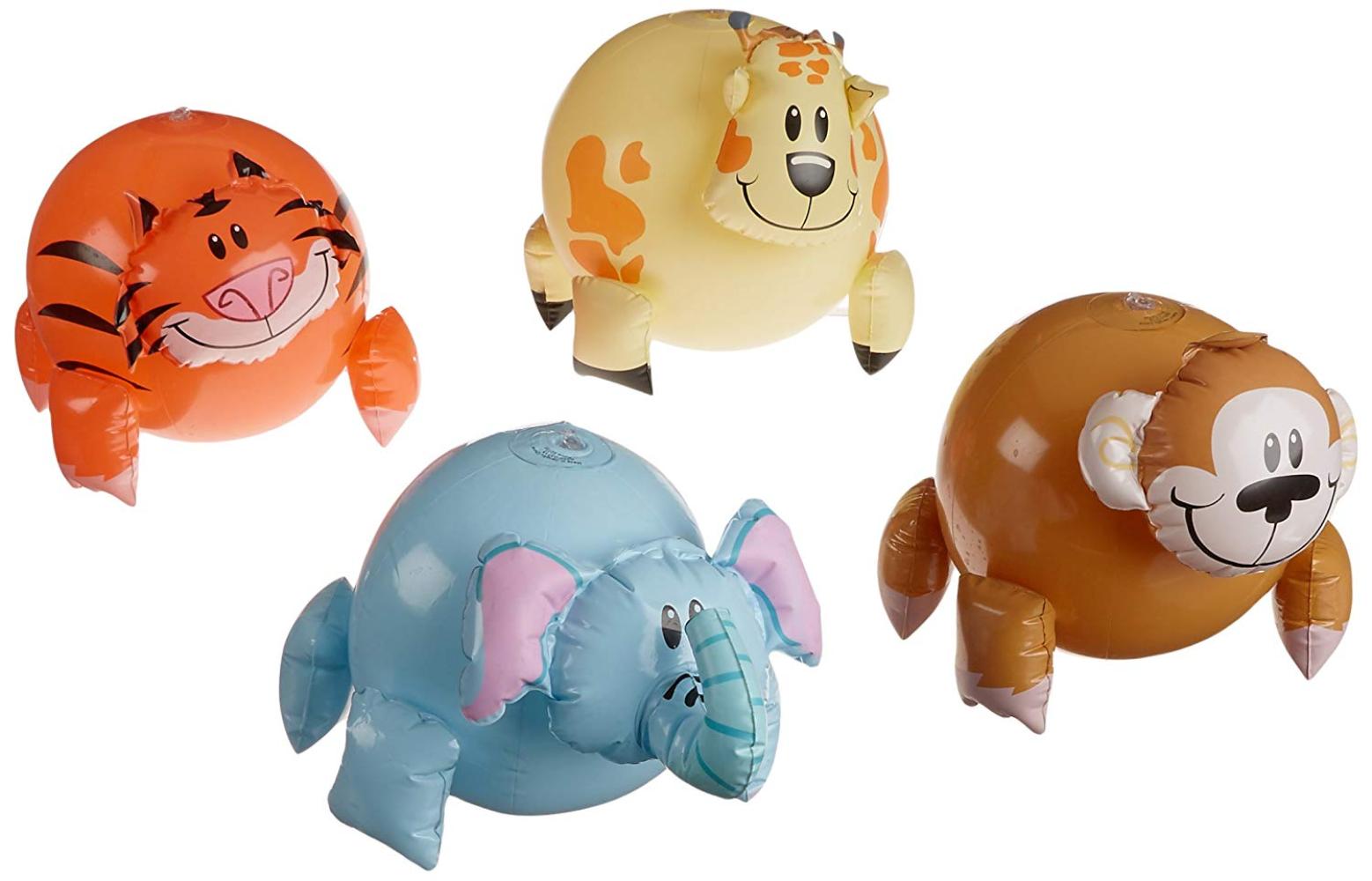 Inflatable Jungle Animal Shaped Beach Balls (12 Pack), Assorted Colors