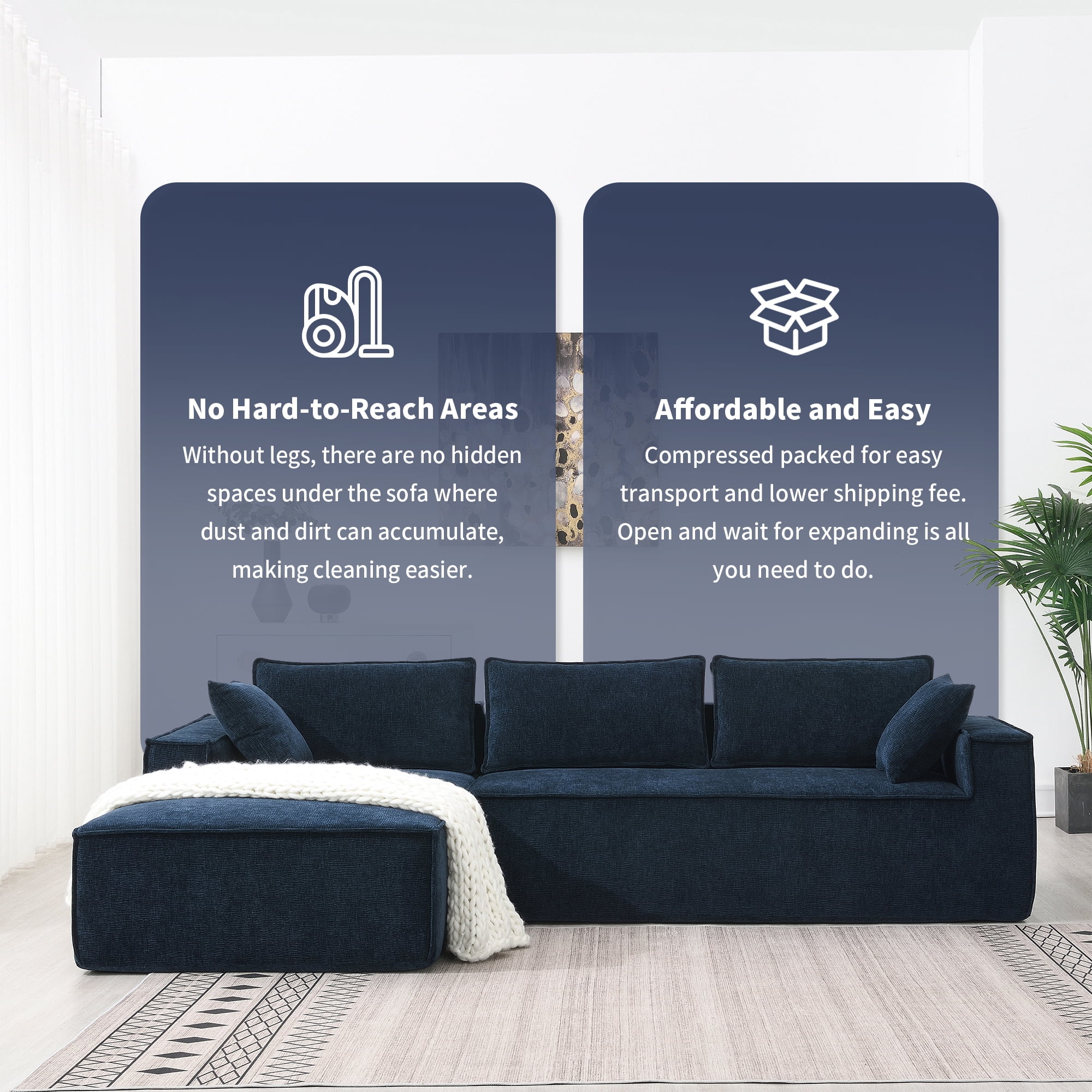MAYEERTY 111.5x72" Minimalist Modular Sectional Sofa - Wrinkle-Resistant Chenille L-Shaped Couch, 2PC Free Combination No Assembly, 3 Colors