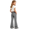 thumbnail image 2 of VBEWZET Girls Slim Fit Bootcut Pants, Double Striped Waist & Hem Flare Trousers with Pockets, Solid Casual School Bottoms for Kids Grey 9-10 Years, 2 of 5