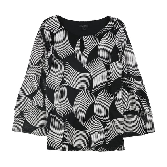 Alfani Womens Ruffled-Sleeve Pullover Blouse, Black, Plus Size, 3X