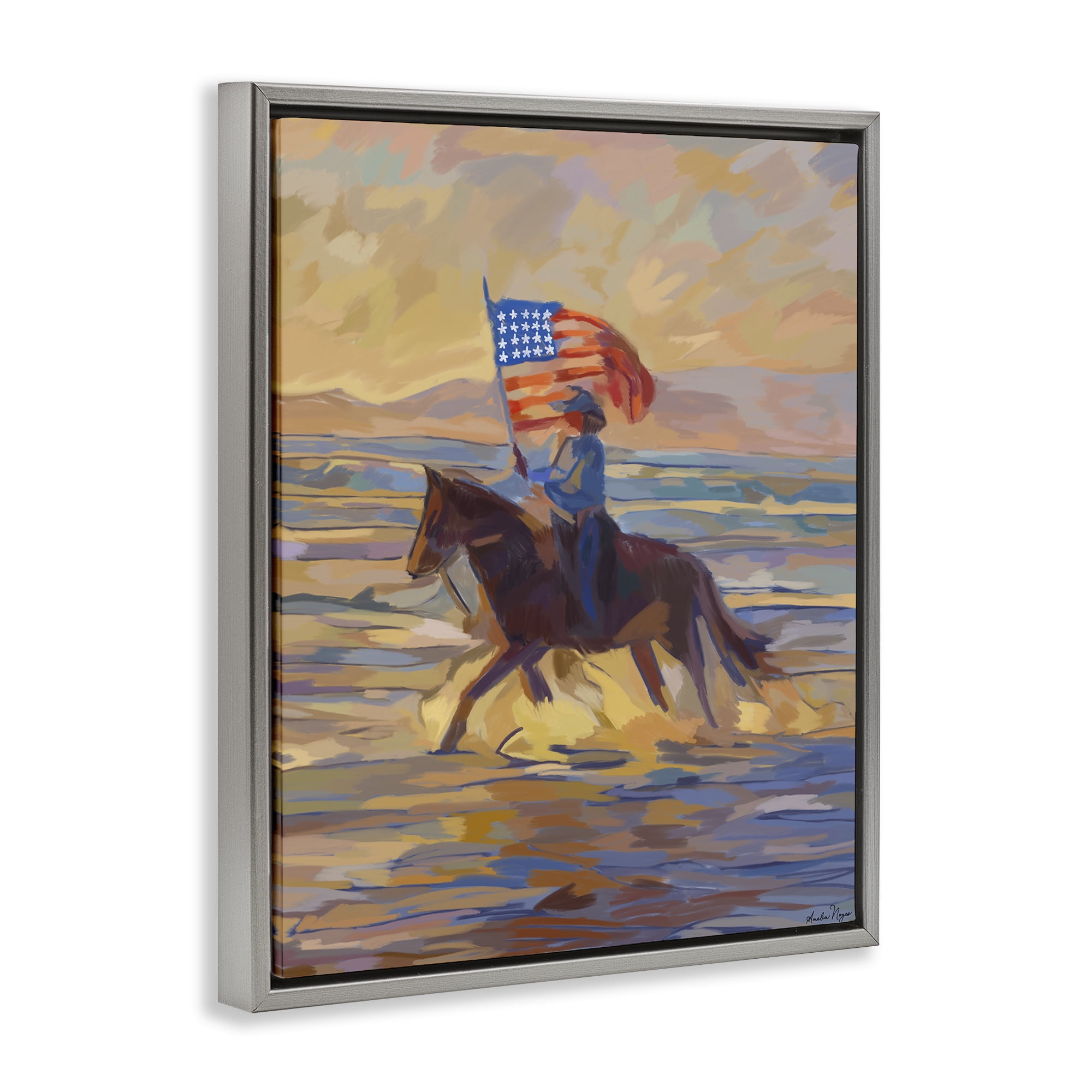 Stupell Industries American Cowgirl Abstraction Gray Framed Floater Canvas Wall Art, design by Amelia Noyes