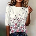 thumbnail image 2 of Domzest Half Sleeve Tops for Women Crew Neck Boho Floral Print Shirt Loose Fit Lightweight Summer Fall Tunic Tops Yellow XXL, 2 of 6
