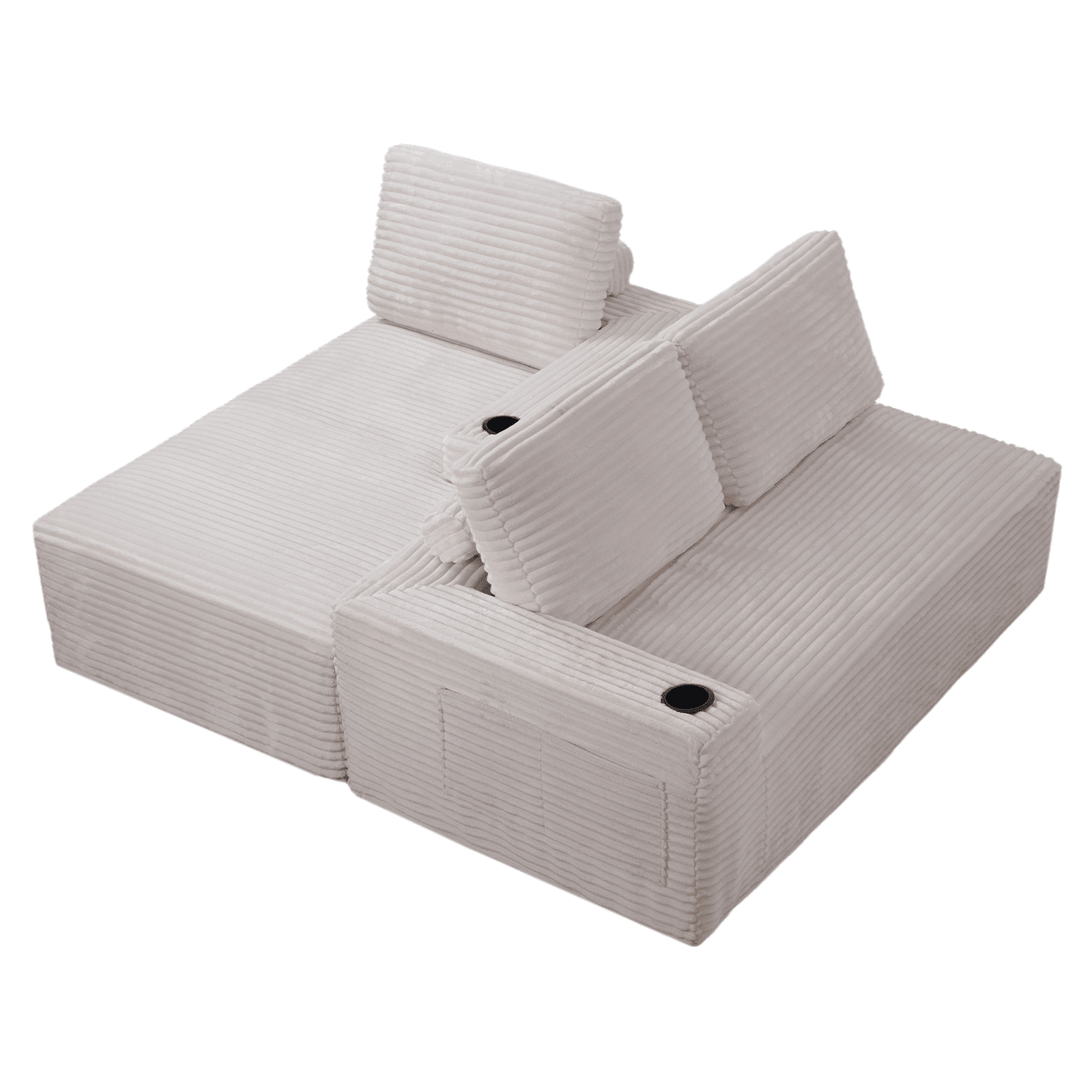 L-Shape Cloud Couch Cup Holders, Modular 104" Cloud Sectional Sofa Corduroy Boneless Sofa Couch with Chaise for Living Room, Cream