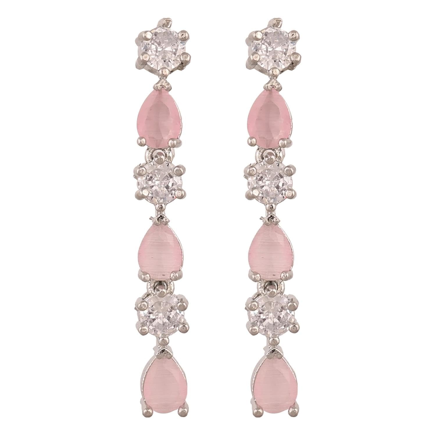 Ratnavali Jewels Sparkling Cubic Zirconia Wedding Jewelry Set - Teardrop Necklace & Dangle Earrings