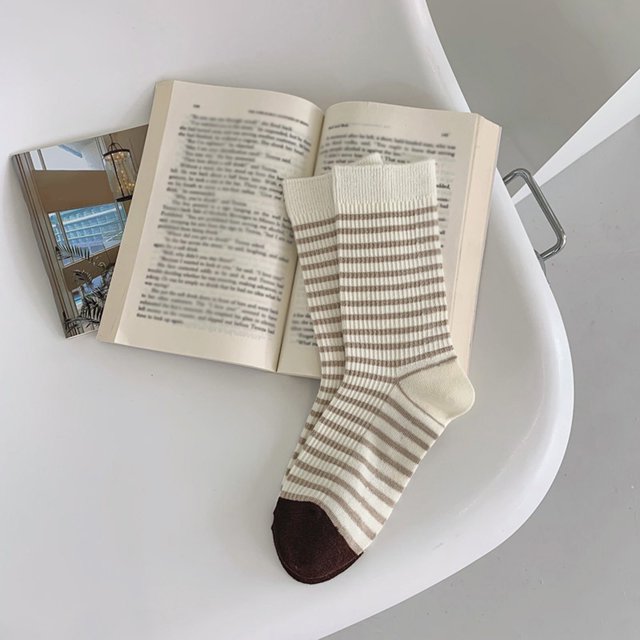 Women White Socks Autumn And Winter Vintage Striped Embroidered Lettering Stockings Socks Stockings compression stockings Multicolor