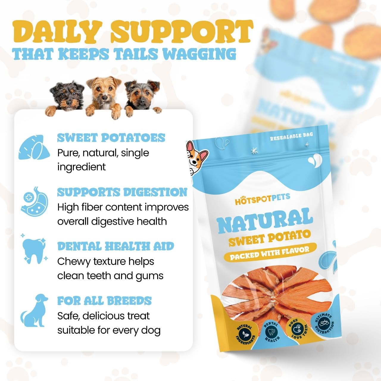 Dehydrated Sweet Potato Dog Treats (2 Pound Bag) - All Natural Rawhide Free Dog Chews