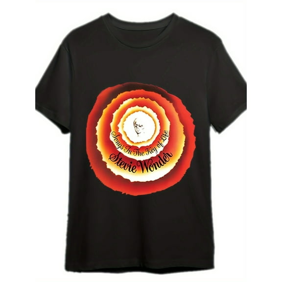 [Stevie Wonder Tee] Stevie Wonder Graphic Men's T-Shirt | 100% Cotton, Black, Short Sleeve, Round Neck, Fiery Swirl Design, Comfortable & Stylish Couple Matching Tee, Casual Wear