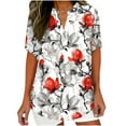 thumbnail image 2 of Teissuly Women's Fashion Printed Loose T-shirt Buttons Short Sleeve Blouse V-Neck Casual Tops, 2 of 5
