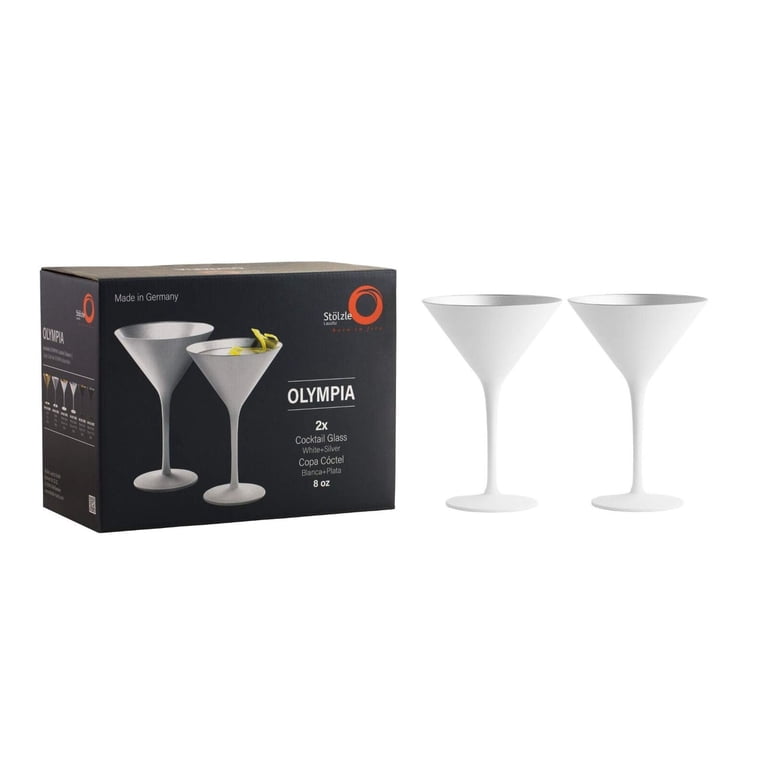 Stolzle Lausitz Olympia Martini Glass Set Of 2 - Black & Silver, Lead-Free Crystal, 8 Oz, Dishwasher Safe, Made In Germany