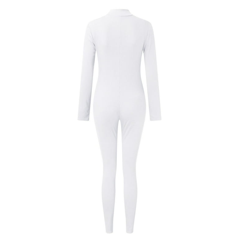 Womens Overalls Zipper V Neck Long Sleeve Rompers Bodysuit