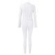 thumbnail image 4 of Gibobby pantalones siameses color liso Mono de manga larga con cuello en V y cremallera para mujer, mono deportivo(Blanco， S), 4 of 5