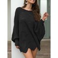 thumbnail image 5 of Women's Oversized Loose Off Shoulder Batwing Sleeve Hollow Knitted Pullover Sweater Jumper Tops, Black, Small, 5 of 6