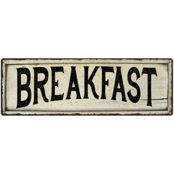 BREAKFAST Farmhouse Style Wood Look Sign Gift 6x18 Metal Decor 106180028101
