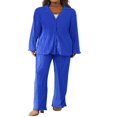 thumbnail image 1 of Women‘s Lounge Set  Textured Solid Color Long Sleeve Shirts Tops and Pants, 1 of 9