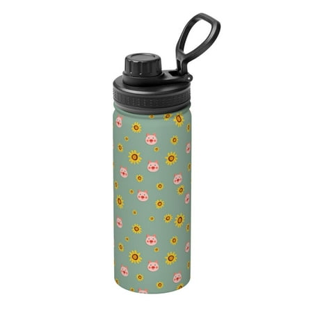 

Uemuo Pig Face With Sunflower 18OZ Insulated Kettle Sports Water Bottle Stainless Steel Kettle Vacuum Insulated Flask Flip Lid Travel Mug