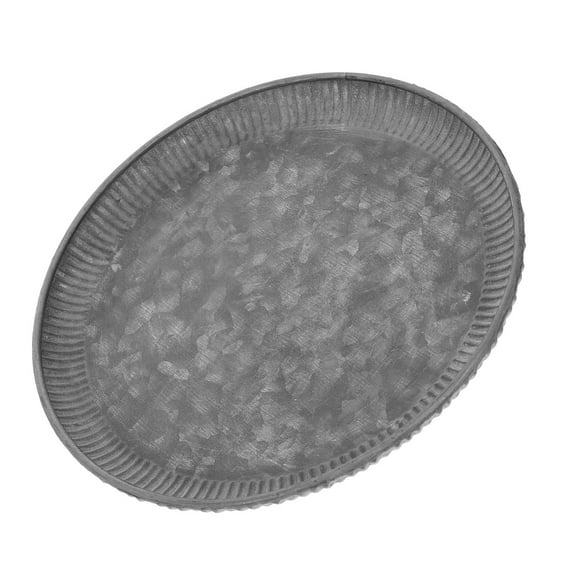 UPOUART Grey Galvanized Metal Tray Decorative Round Tray for Home Display and Serving