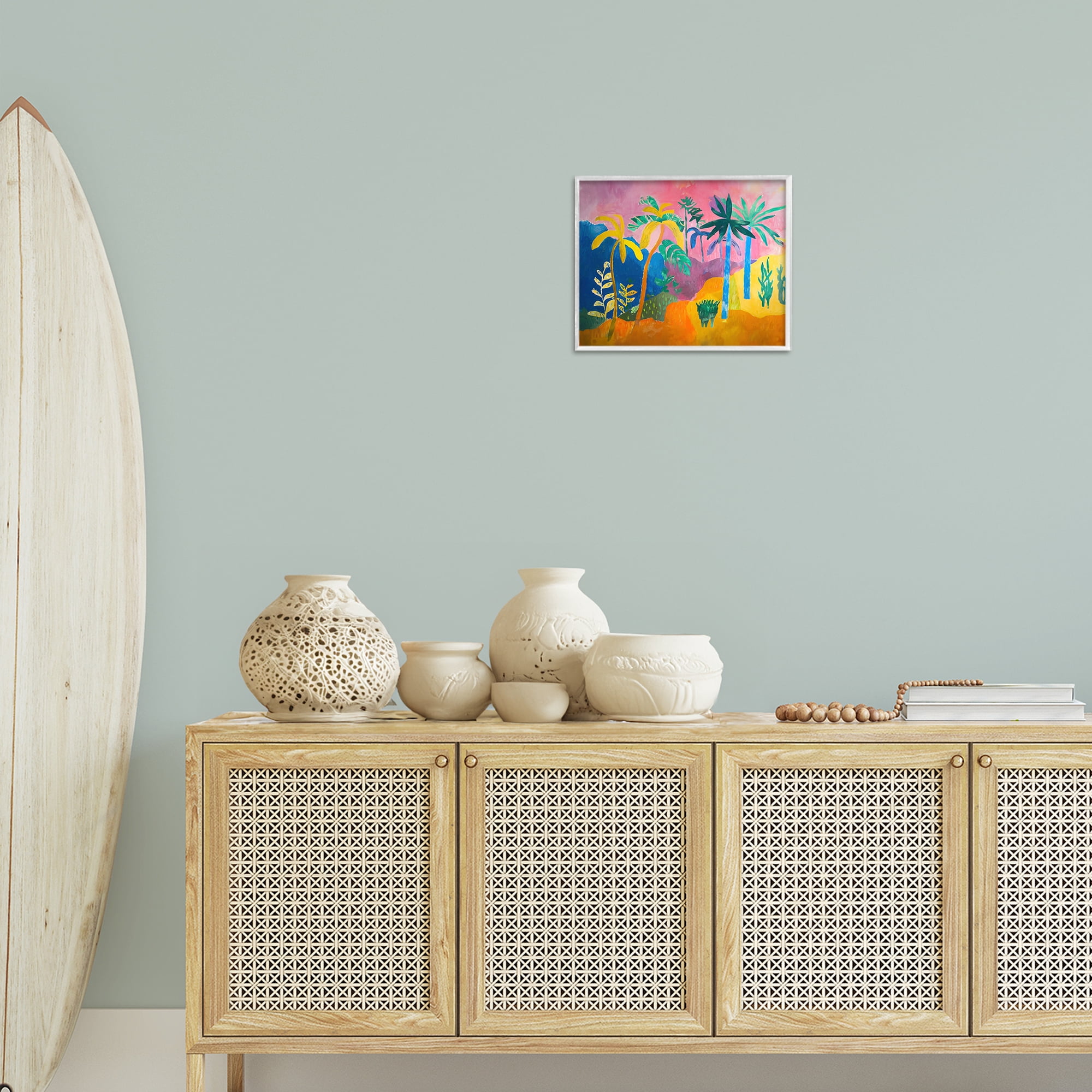 Stupell Industries Vivid Tropical Palms Coastal Painting White Framed Art Print Wall Art, 14 x 11