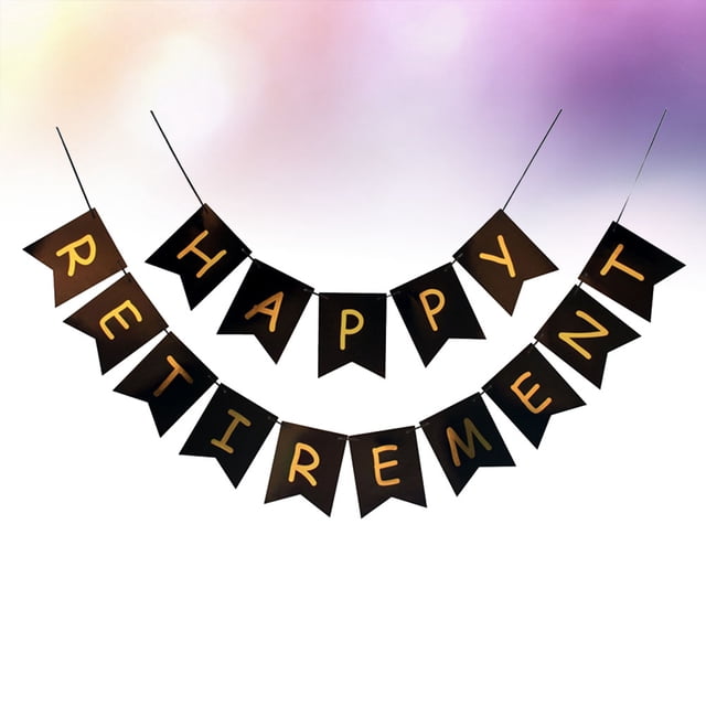 HAMPPLIES Retirement Vertical Banner 1Set Black Paper Bunting Glitter Letter Printing Flag Set For Retirees
