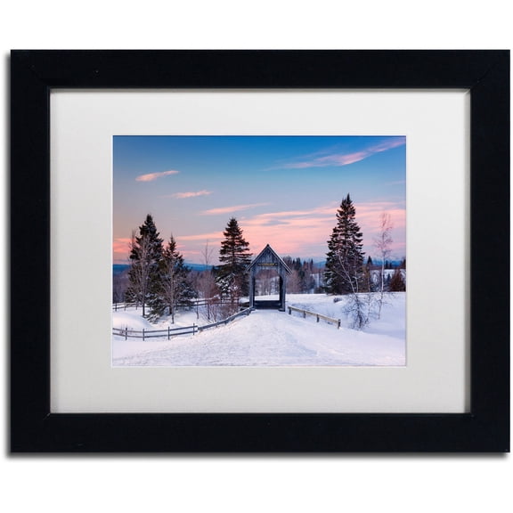 Trademark Fine Art "Snow at the Bridge" Canvas Art by Michael Blanchette Photography White Matte, Black Frame