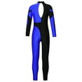 thumbnail image 3 of Aiihoo Kids Girls Gymnastics Leotards Color Block Long Sleeve Ballet Dance Unitard Jumpsuit  Full Body Bodysuit Navy Blue 14, 3 of 4