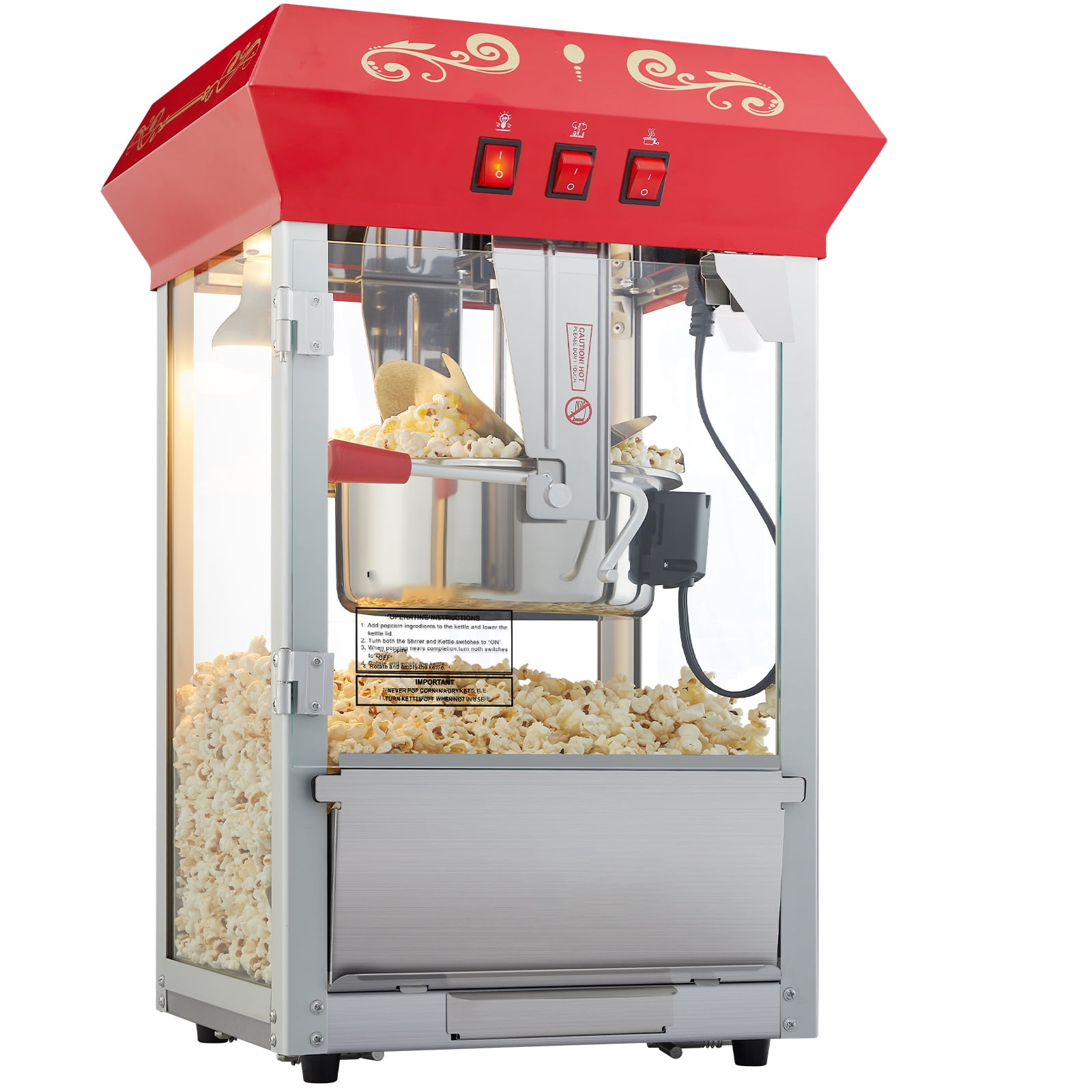 VEVOR Popcorn Popper Machine 8 oz Popcorn Maker with Cart 850W 48 Cups Red