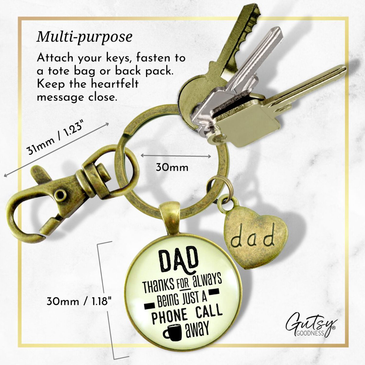 Father Gutsy Goodness Bronze Keychain Dad Thanks Being Just A Phone Call Away Love From Daughter Gift
