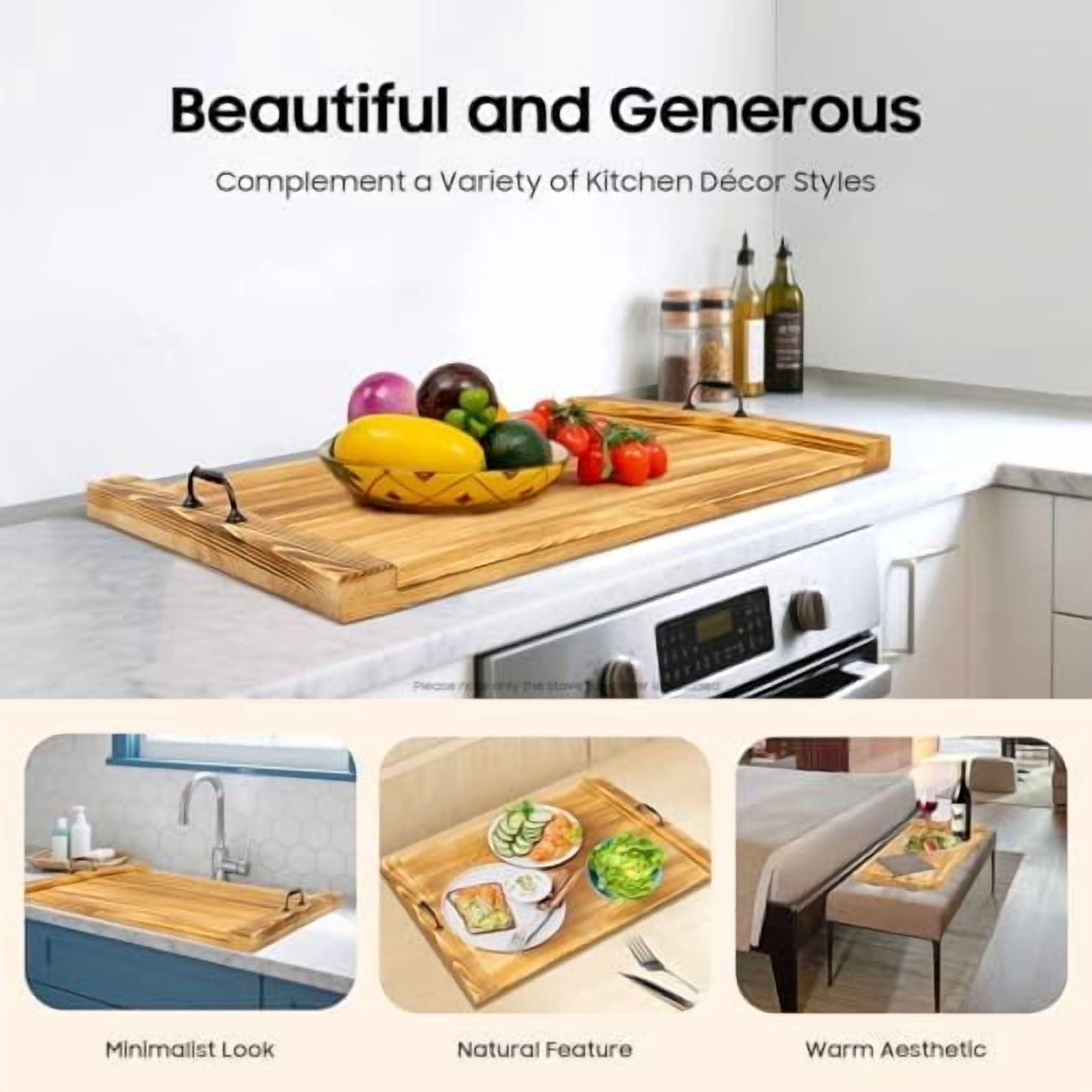 Wooden Stove Top Cover, 30 x 22 Inch Noodle Board with Handles, 44.09 lbs Capacity for Gas Burners and Counter Space