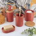 thumbnail image 3 of Elegant Terracotta Soap Dispenser - Polyresin and Bamboo Design, Refillable Liquid Pump, 3 of 6