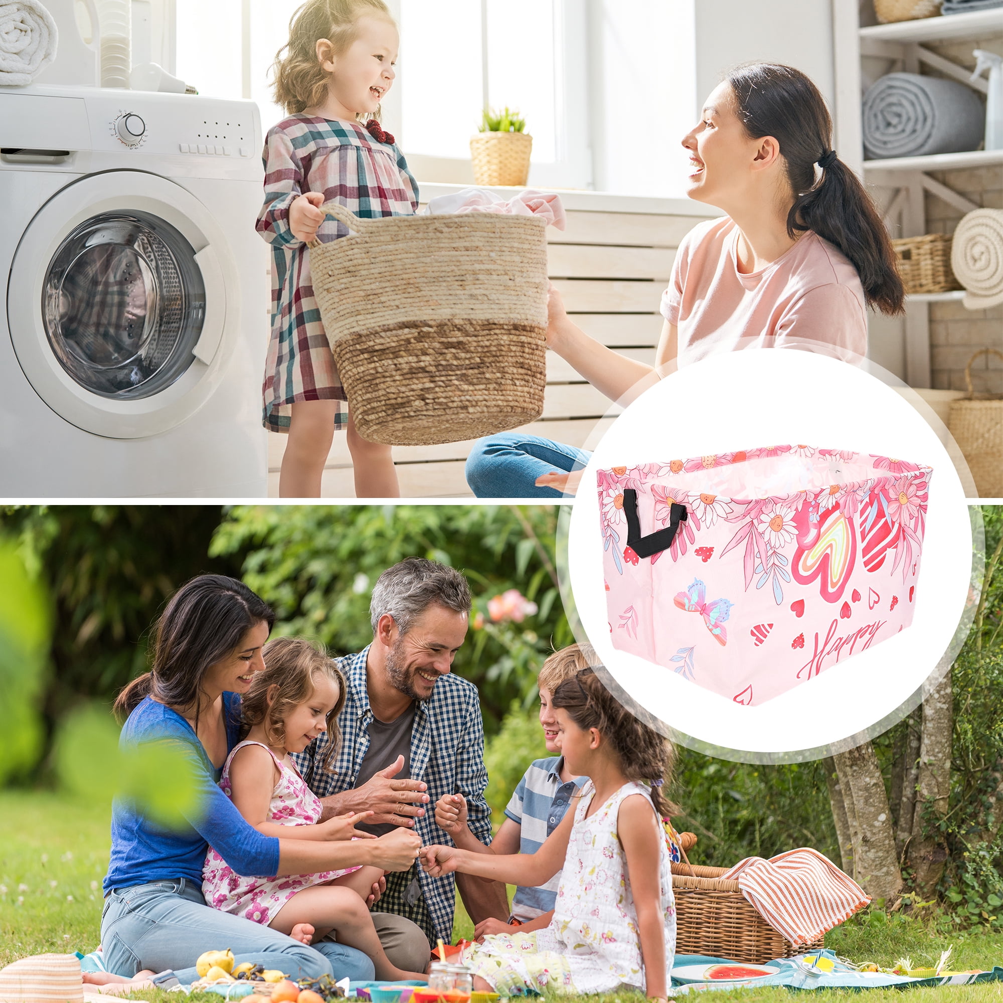 Unique Bargains Letter Print Storage Basket with Handles 14.9x10.2x8.6 Colorful 1 Pc