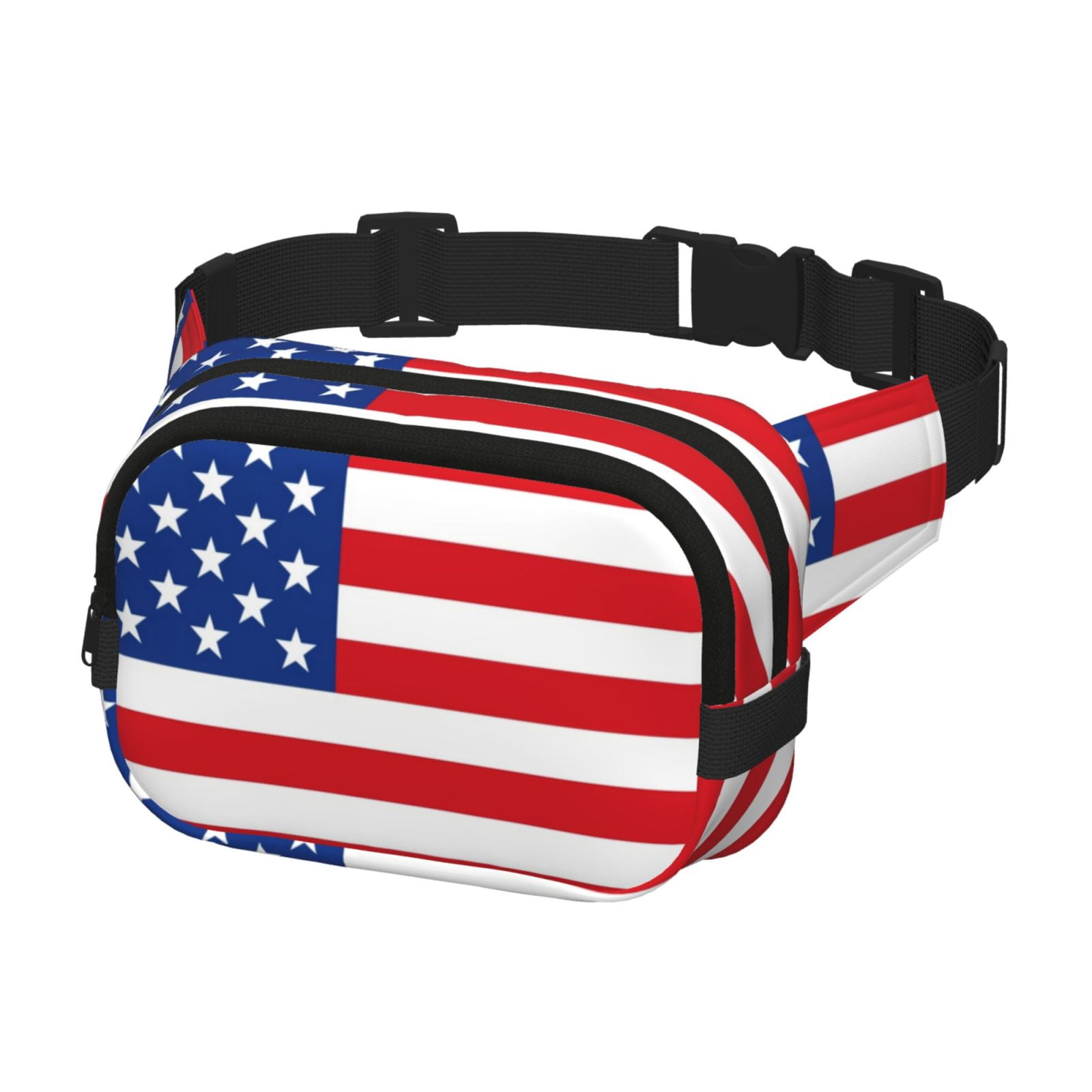 Picia America Flags3 Print Square Double-Layer Waist Bag Mini Adjustable Waist Belt Bag Exercise Running Travel Hiking