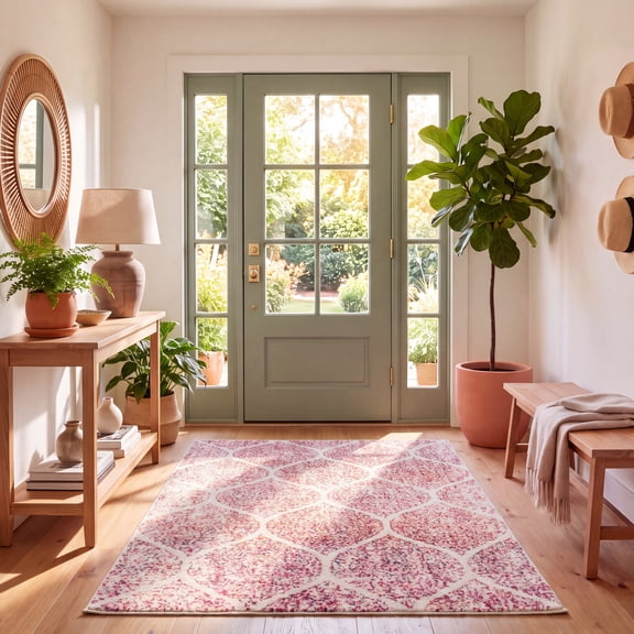 Safavieh Madison Leighton Geometric Area Rug, Cream/Fuchsia, 4' x 4' Square