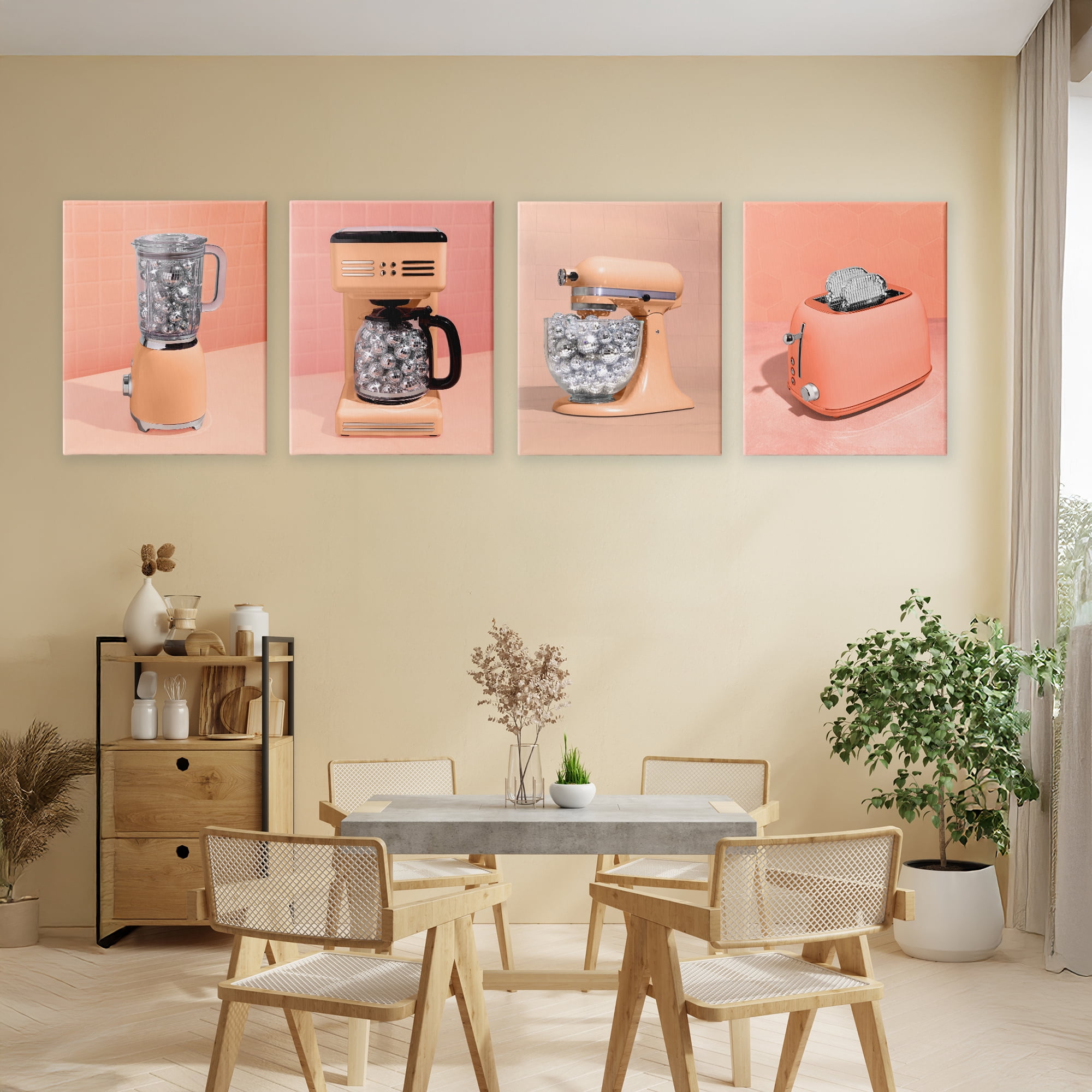 Stupell Industries Disco Drink Blender over Orange 4 Piece Canvas Wall Art Set, design by LISH Creative