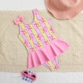 thumbnail image 2 of Girls Athletic One Piece Swimsuit 3D Graphic Printed Professional Training Bathing Suit Racerback Open Back Student Swimwear School Sports Outfits 4-8Y, 2 of 4