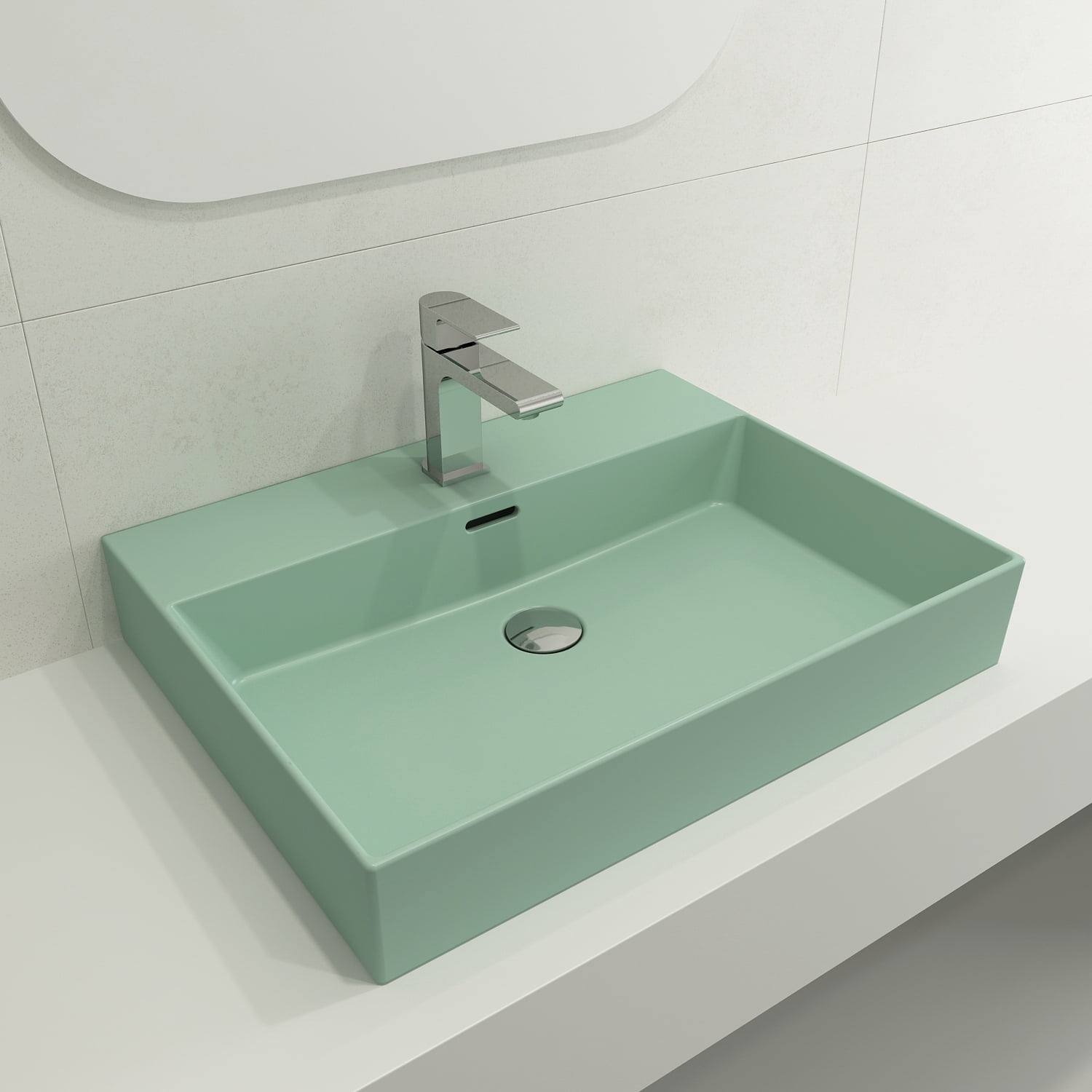 BOCCHI 1376-033-0126 Milano Sink Fireclay 24" 1-Hole + Overflow Matte Mint Green
