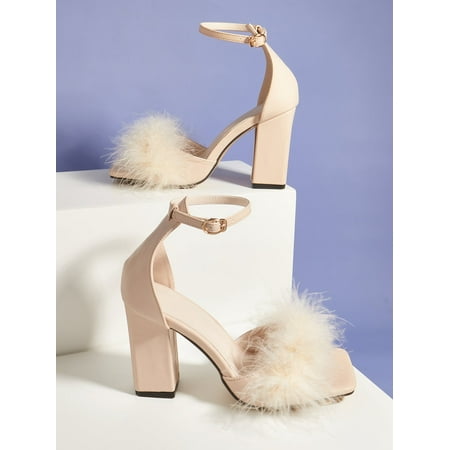 

Chicken Feather Chunky Heeled Ankle Strap Sandals Women‘s Footwear