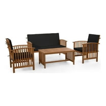 Furniture of America Mill Wood 4-Piece Patio Set with Cushions, Black and Natural