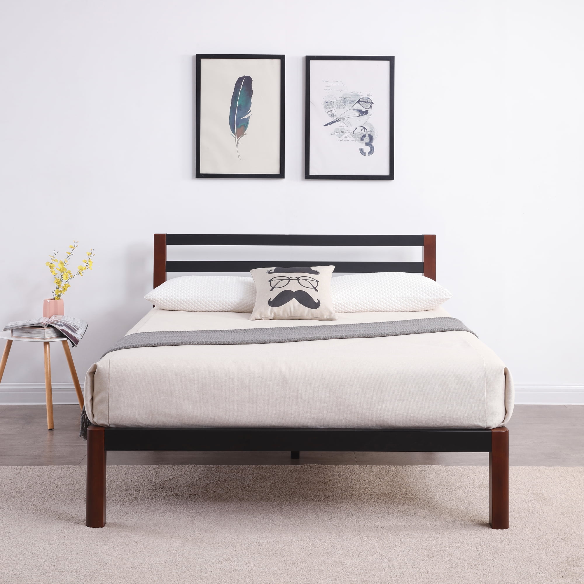 Deluxe Wood Platform Bed With Headboard, Zinus Vivek 37 Deluxe Wood Platform Bed Frame With Headboard Queen
