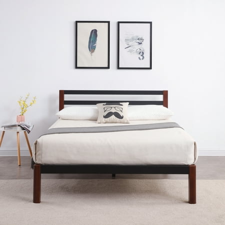 Modern Sleep Tilbury Wood Slat and Metal Platform Bed Frame with Headboard | Mattress Foundation, Multiple