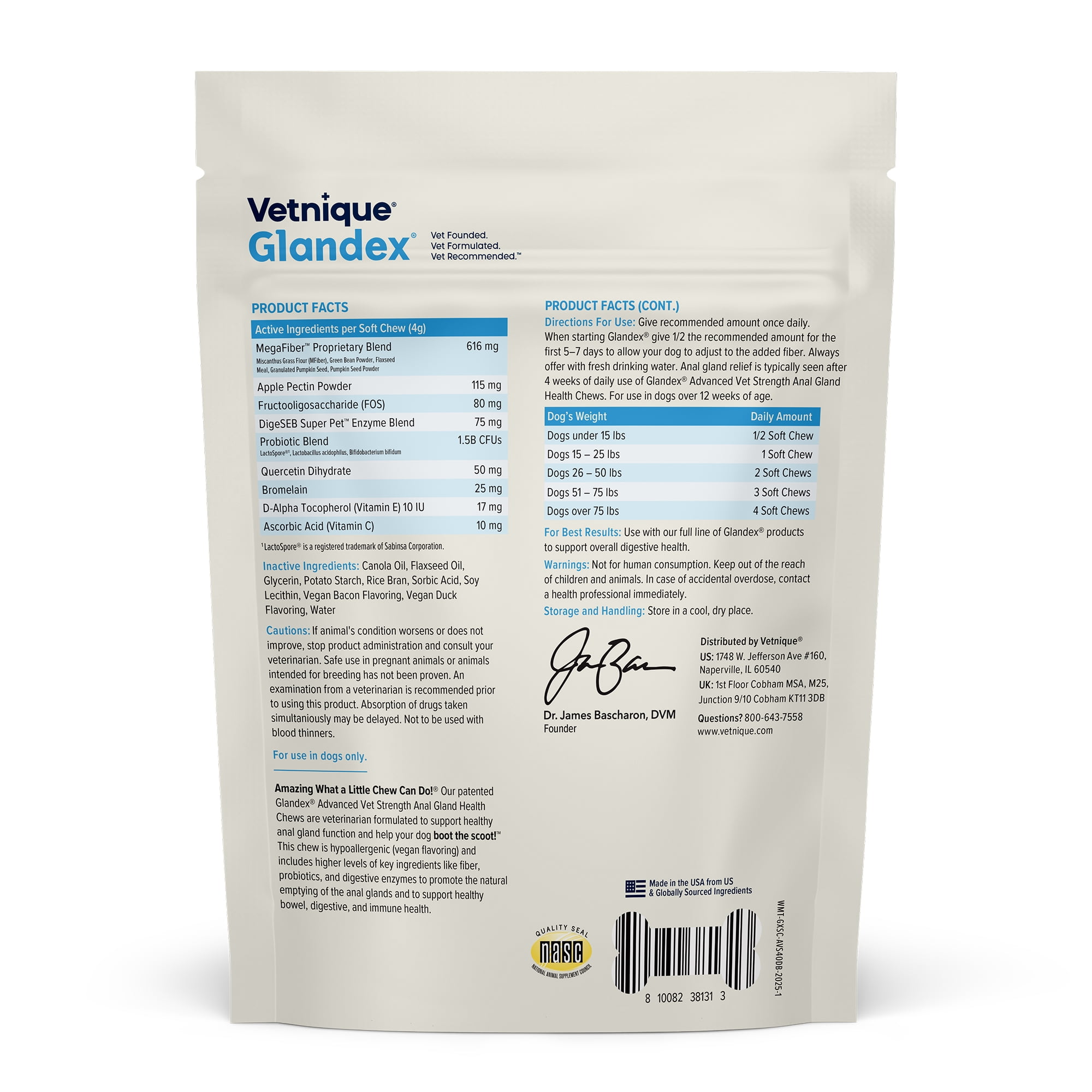 (5 pack) Vetnique Labs Glandex Advanced Vet Strength Digestive Health Soft Chews for Dogs, Duck and Bacon Flavored, 40 Count