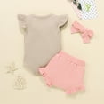 thumbnail image 2 of Dooleck Ribbed Baby Clothes Infant Ruffle Bodysuit Ruffle Bloomer Shorts Outfit Set, 2 of 8