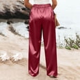 thumbnail image 4 of Palazzo Pants for Women Satin Wide Leg Plicated Silky Pull on Party Dress Casual Pant Trouser Wine L, 4 of 5
