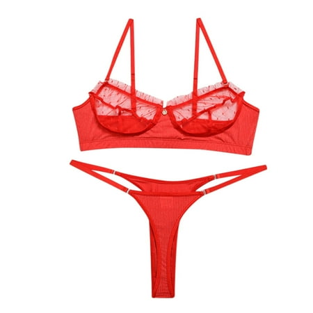 (2-Pack) Puawkoer Set Women Bra Lingerie Plus Size Lace Bra Set Belt Sexy Nightwear Lace Women Sleepwear Lace Pajamas Set Sexy Nightwear Push Underwear Garter Up Lace U