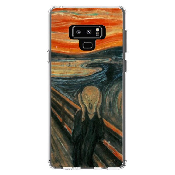 DistinctInk Clear Shockproof Hybrid Case for Samsung Galaxy Note 9 - TPU Bumper, Acrylic Back, Tempered Glass Screen Protector - Edvard Munch The Scream - Classic Art