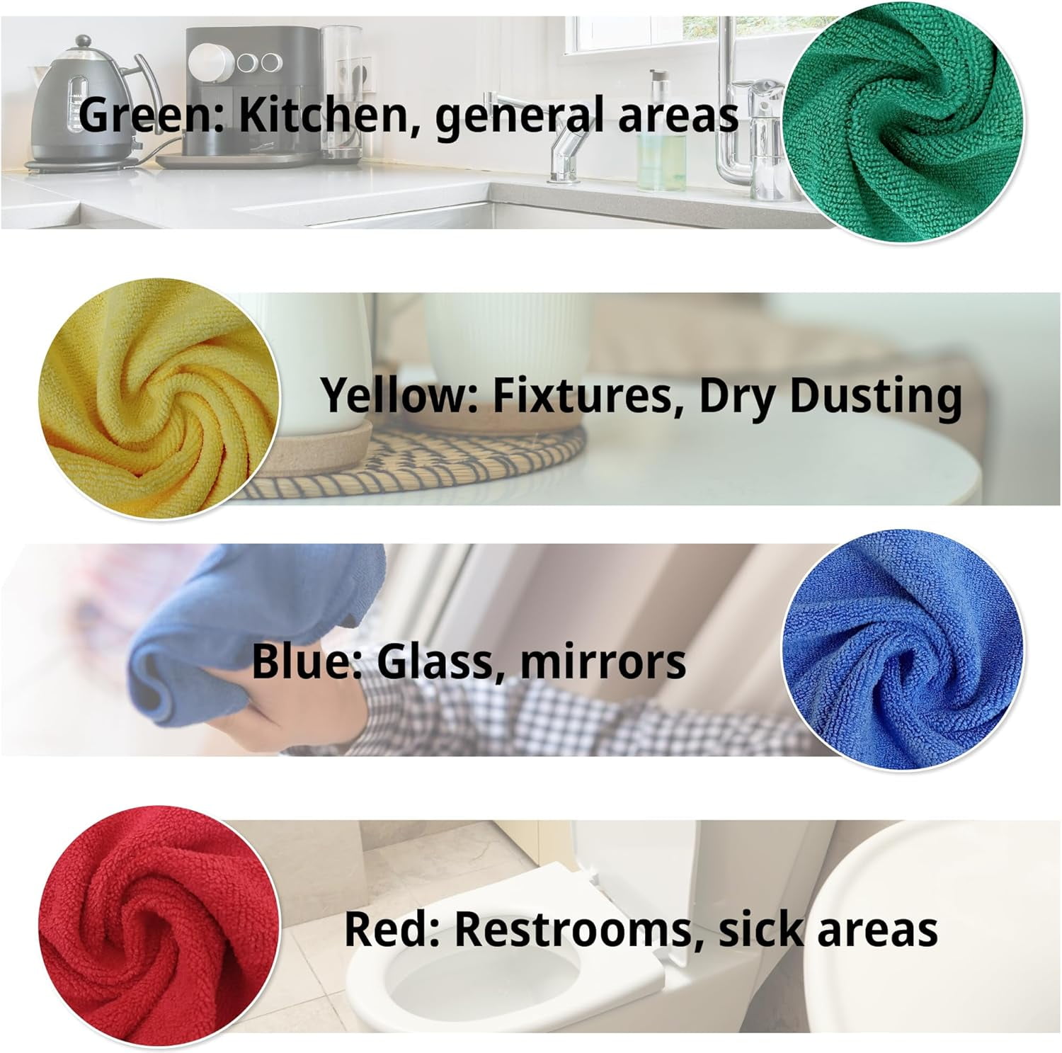 EvaClean Premium Microfiber Cleaning Cloths 16”x16” (4 Colors) - Reusable, Washable, Non-Scratch Towels for Cleaning, Dusting, Polishing, 24-Pack