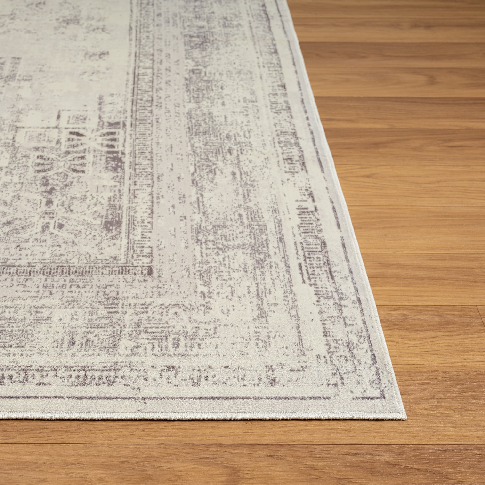 LR Home Brooke 2'8" x 3'10" Gray/Off White Double Medallion Waterproof Non-Slip Machine Washable Indoor Area Rug