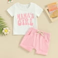 thumbnail image 2 of Bagilaanoe 2pcs Toddler Baby Girl Shorts Set Short Sleeve Letter Print T Shirt Tops + Shorts 6M 12M 18M 24M 3T Kids Casual Summer Clothes, 2 of 8