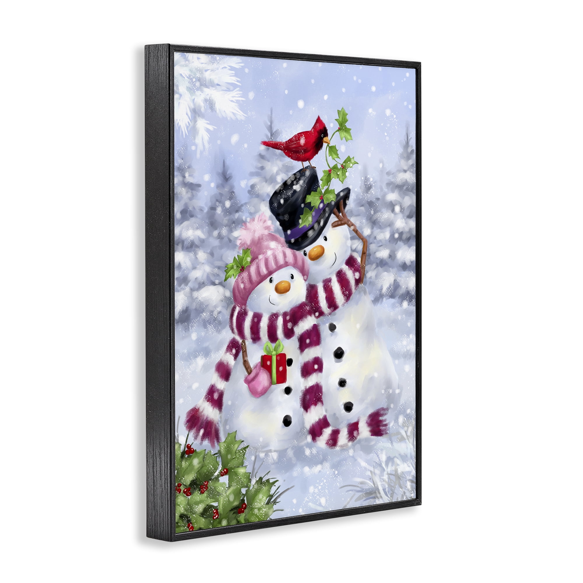 Stupell Industries Happy Snowman & Cardinal Holiday Painting Black Framed Art Prints Wall Art, 20 x 30