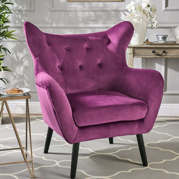 Fuchsia Velvet Arm Chair With An Eye-catching Wingback Design Stylish Armchair For Home - Soft & Elegant