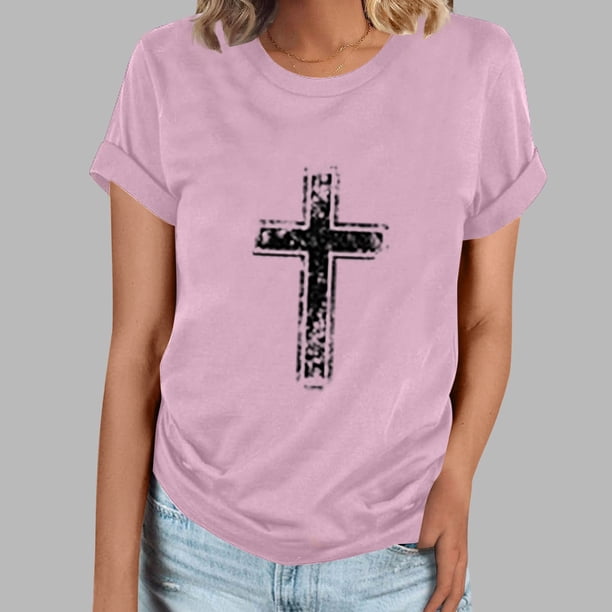 Fiudx Camisas para Mujer Camiseta Informal de Manga Corta con Cuello Redondo Estampada para Mujer