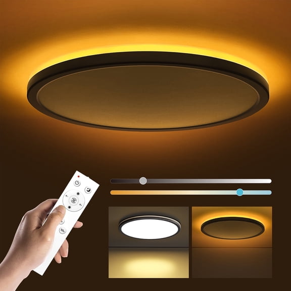 Matane 12'' LED Flush Mount Ceiling Light Fixture with Remote Control, Nightlight 2000K Warm,24W 2400LM 3000K-6500K Dimmable Ceiling Lamp Surface Mount Round Lighting for Bedroom, Dining Room,Black